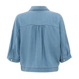 Yaya Chambrey Denim-Look Loose Fit Button-Up Top