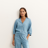 Yaya Chambrey Denim-Look Loose Fit Button-Up Top