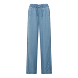 Yaya Chambrey Denim-Look Wide Leg Trousers with Elastic Waist