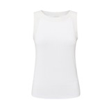 Yaya Pure White Sleeveless Rib Top with Woven Details