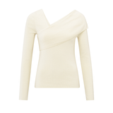 Yaya Off White Knit Fitted Sweater with Crossed Shoulder Neckline