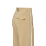 Yaya Croissant Brown Woven Wide Leg Trousers with Contrast Tape at Sides