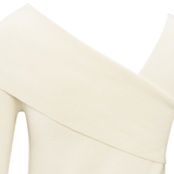 Yaya Off White Knit Fitted Sweater with Crossed Shoulder Neckline