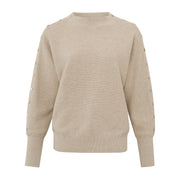 YAYA White Pepper Beige Button Detail Sweater