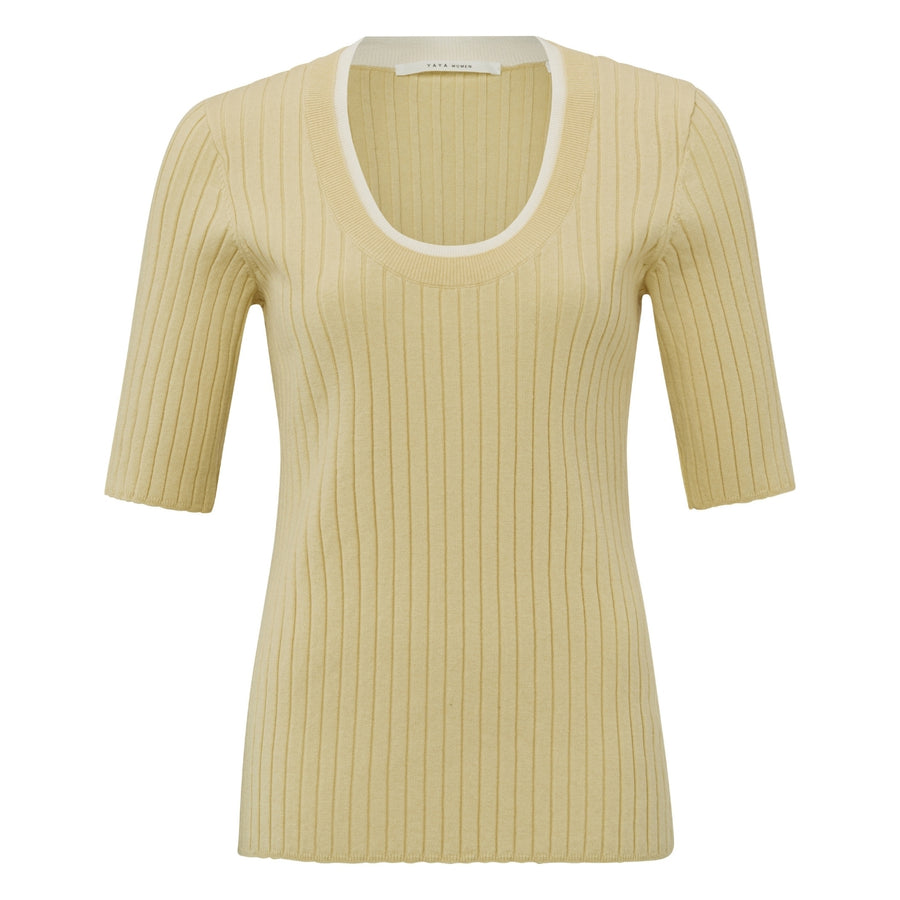 YAYA Parsnip Yellow Fitted Half Sleeve Knitted Sweater