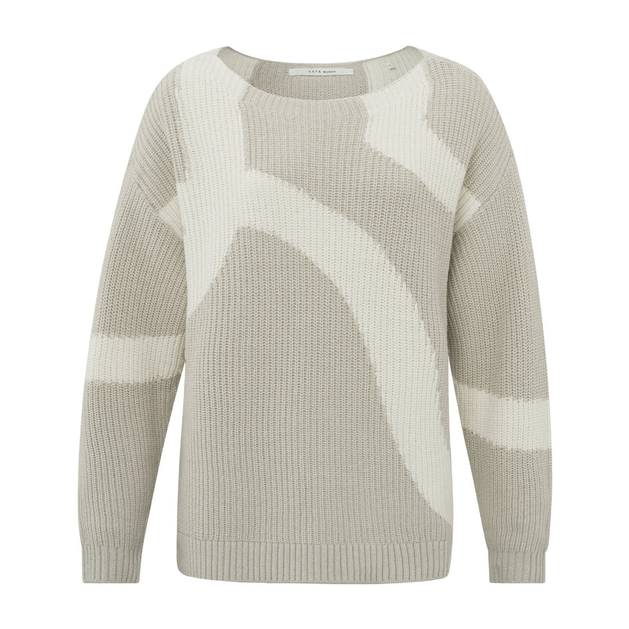 YAYA Jacquard Woven Sweater in Silver Lining Beige