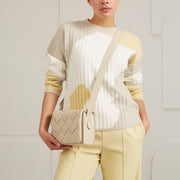 YAYA Jacquard Woven Short Sweater in Parsnip Yellow Dessin