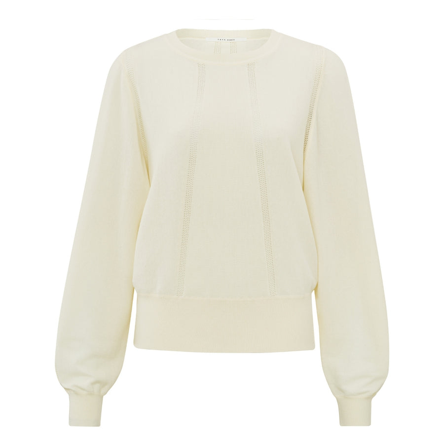 YAYA Ivory White Mesh Detail Sweater