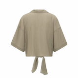 YAYA Seneca Rock Beige Knotted Crinkle Top