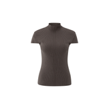 YAYA Dark Taupe Grey Fitted Ribbed Sweater With Front Seam