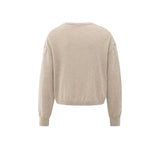 YAYA Sand Melange Textured Round Neck Long Sleeve Sweater