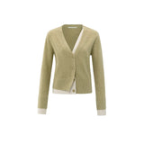 YAYA Pale Olive Green Melange Cardigan With Contrast Details
