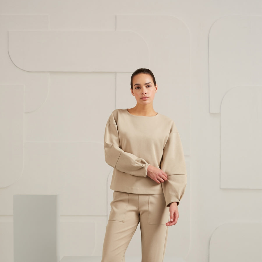 YAYA Sweatshirt with Puff Sleeve in Aluminium Beige