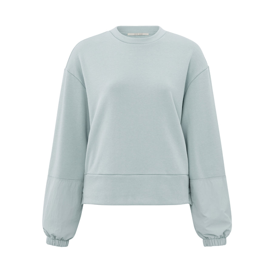 YAYA Mixed Fabric Sweatshirt with Button Detail in Harbor Mist Grey