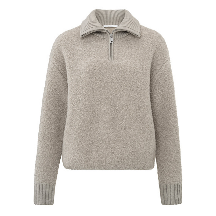 YAYA Dove Grey Boucle Sweater with Rib Detail