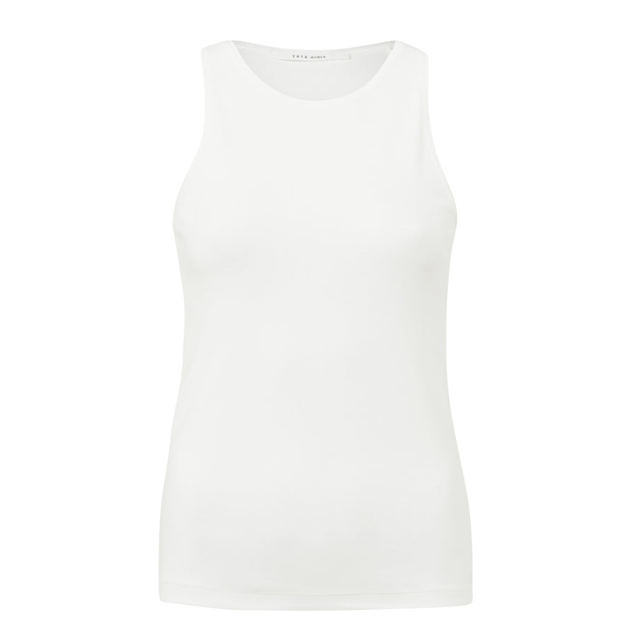 YAYA Star White Basic Halter Top with Crew Neck