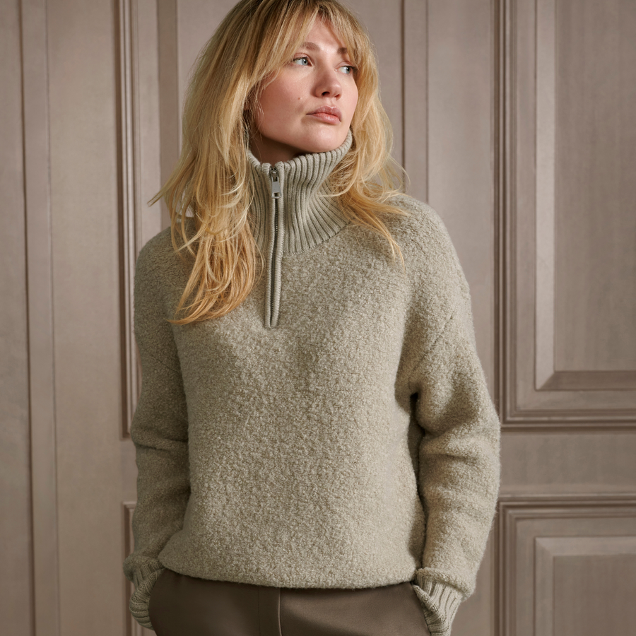 YAYA Dove Grey Boucle Sweater with Rib Detail