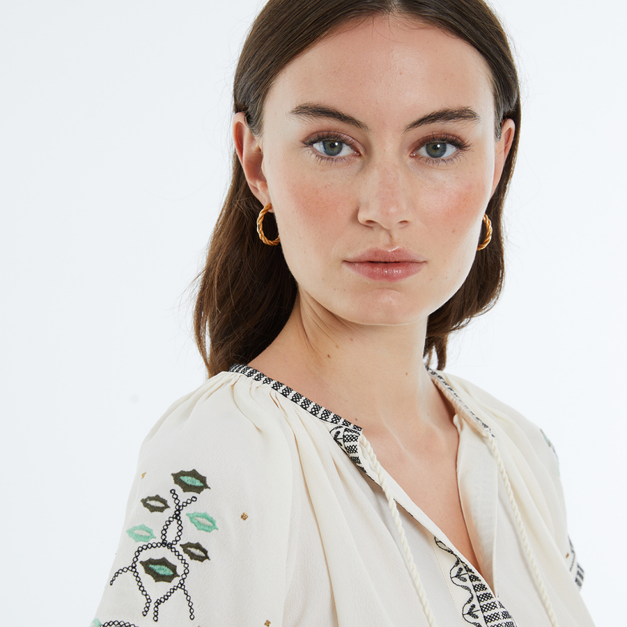 Andam Ecru Shirt with Geometric Patterned Details