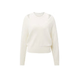 YAYA Off White Knit Melange Deep V-Neck Sweater With Layered Top