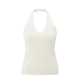 YAYA Off White Knitted Fitted Halter Top