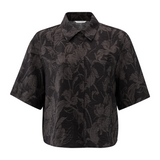 Yaya Washed Black Dessin Printed Short Sleeve Blouse