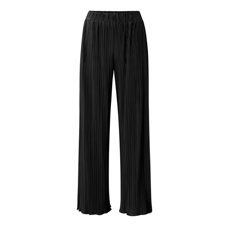 Yaya Black Jersey plisse Wide Leg Trousers with Elastic Waistband