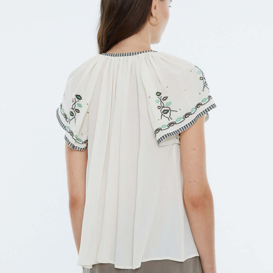 Andam Ecru Shirt with Geometric Patterned Details