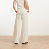 Smashed Lemon White Wide Leg Trousers with Black Pin Stripes
