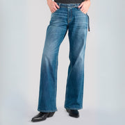 Le Temps Des Cerises Lauryn Jab High Waisted Blue Wide Leg Jeans with Belt