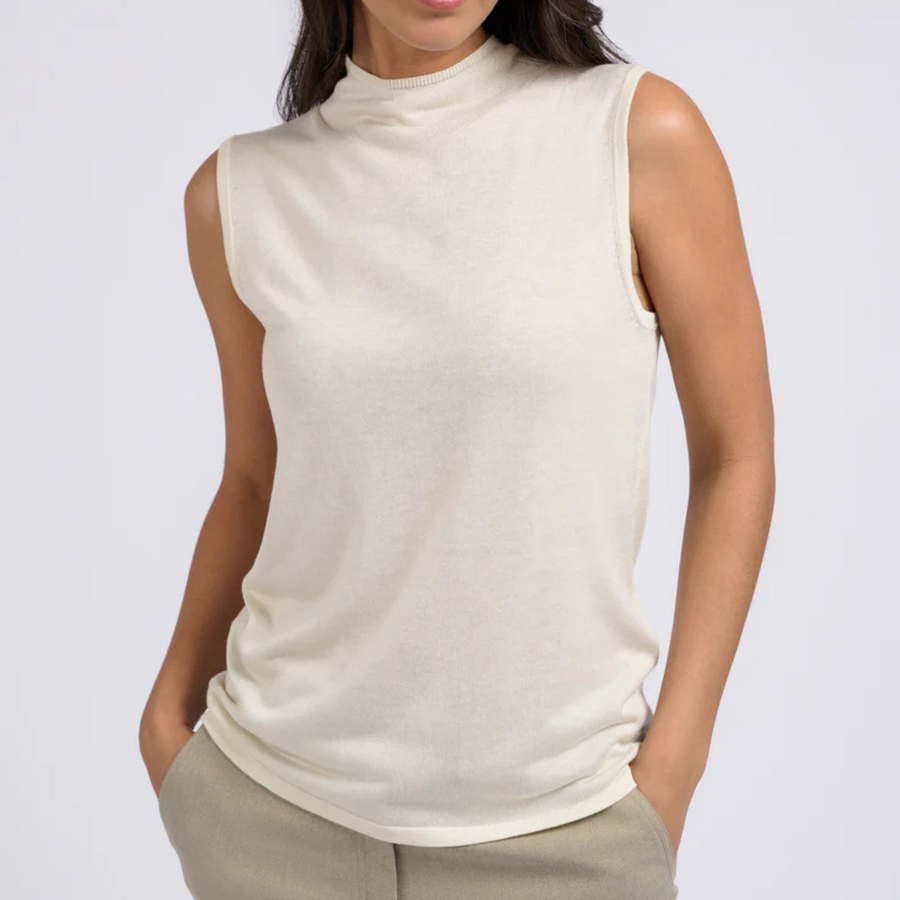 YAYA Chalk White Sleeveless High-Neck Sweatshirt