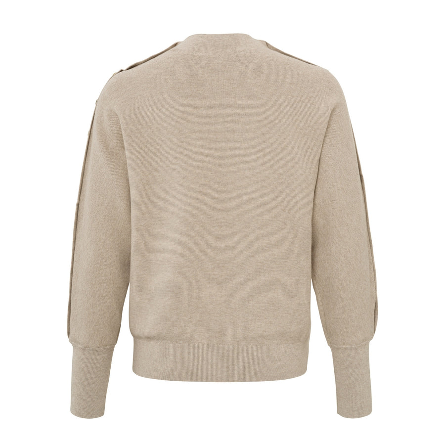 YAYA White Pepper Beige Button Detail Sweater