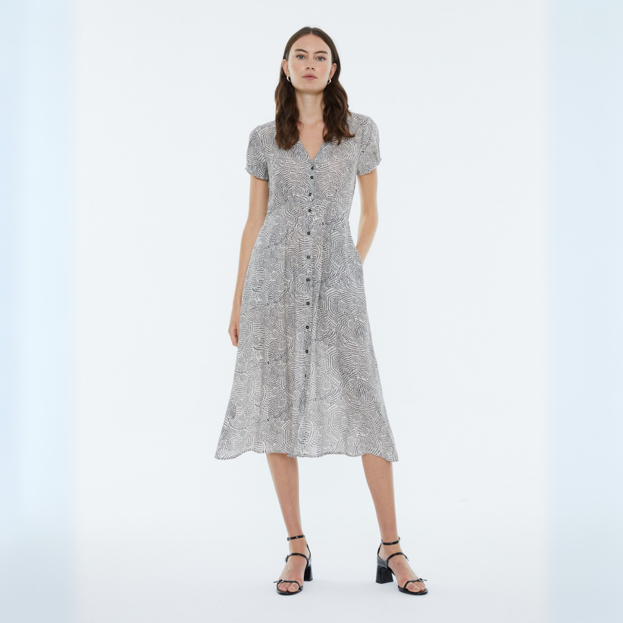 Andam Geometric Patterned Ecru Dress