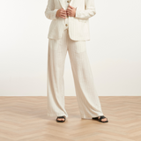 Smashed Lemon White Wide Leg Trousers with Black Pin Stripes