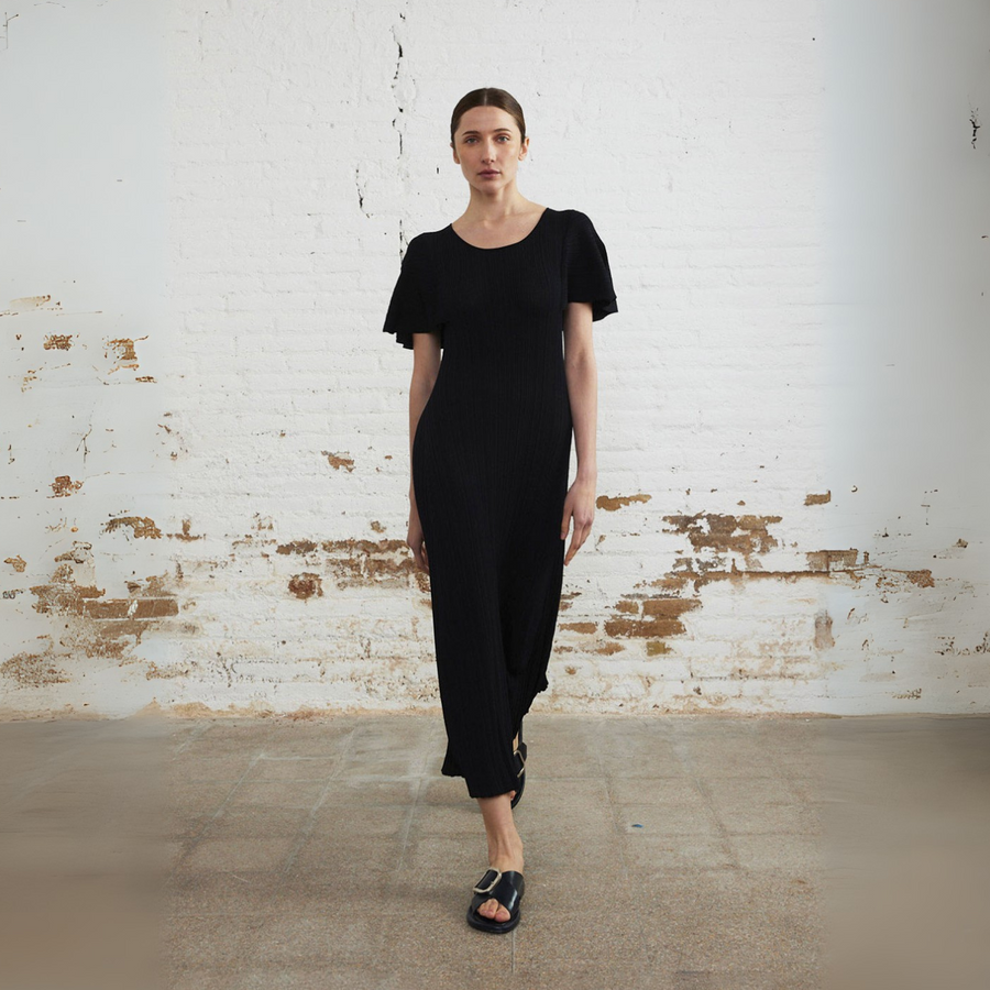 Sita Murt Balck Short Sleeve Ribbed Dress