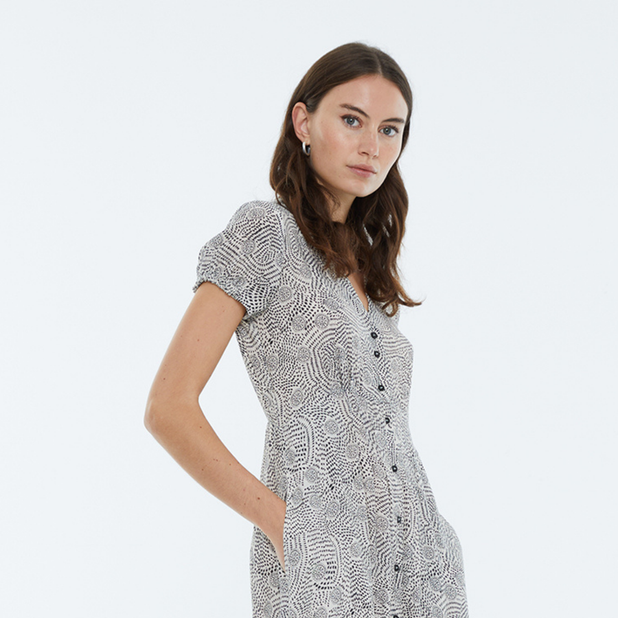 Andam Geometric Patterned Ecru Dress