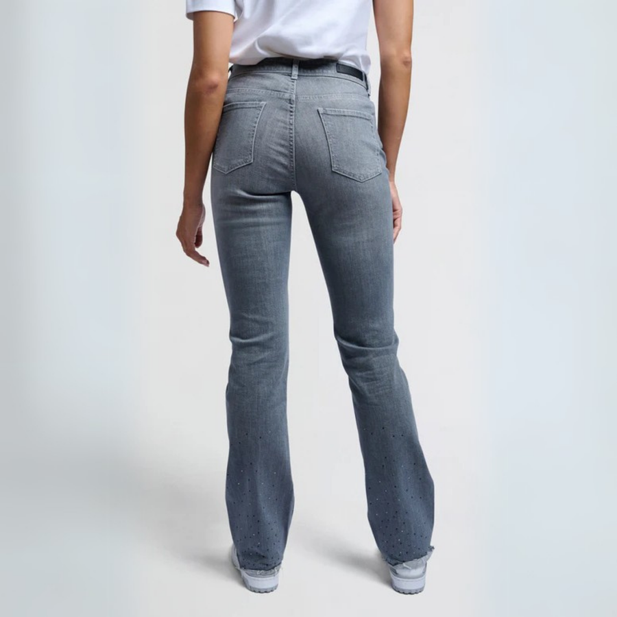 Yaya Dark Grey Denim Flared Jeans with Rhinestones