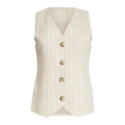 Smashed Lemon Sand Linen Waistcoat with Black Pin Stripes