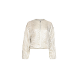 Smashed Lemon Off White Bomber Jacket with Snake Print and Metallic Sheen
