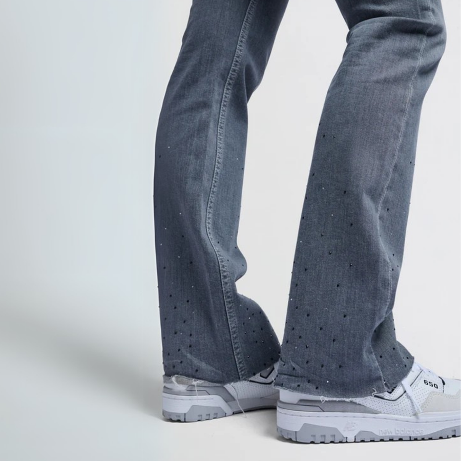 Yaya Dark Grey Denim Flared Jeans with Rhinestones