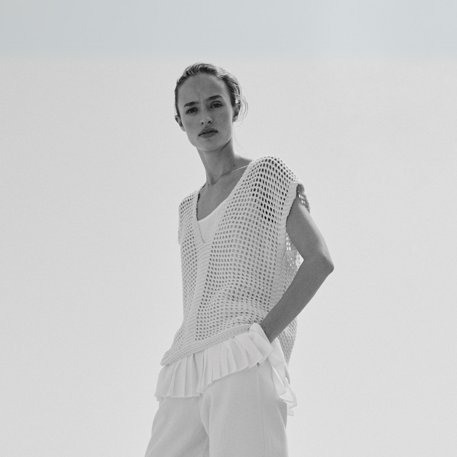 Sita Murt Off-White Strap Top with Pleated Frill