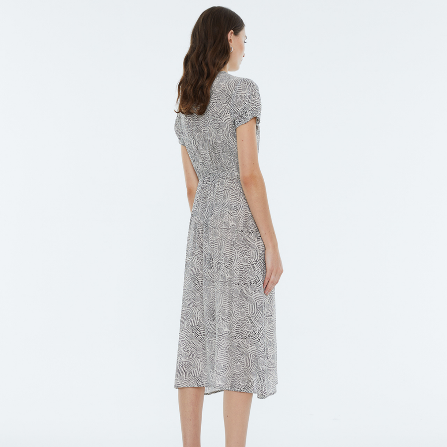 Andam Geometric Patterned Ecru Dress
