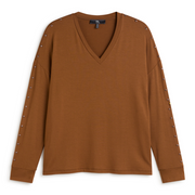 Andam Long-Sleeve Studded Top in Camel