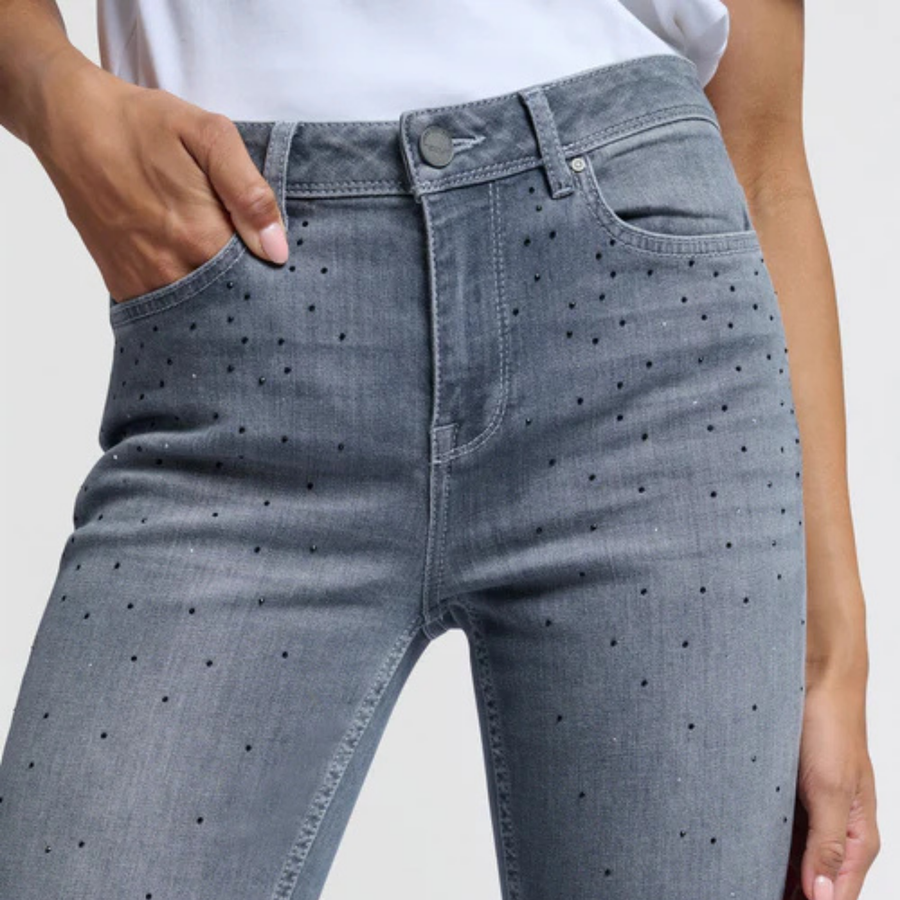 Yaya Dark Grey Denim Flared Jeans with Rhinestones