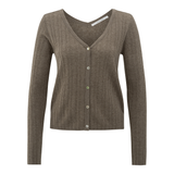 Yaya Greyish Brown Melange Fine Rib Knitted Cardigan