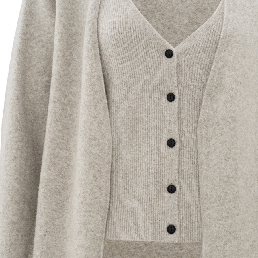 YAYA Long Grey Dove Melange Cardigan with Gilet