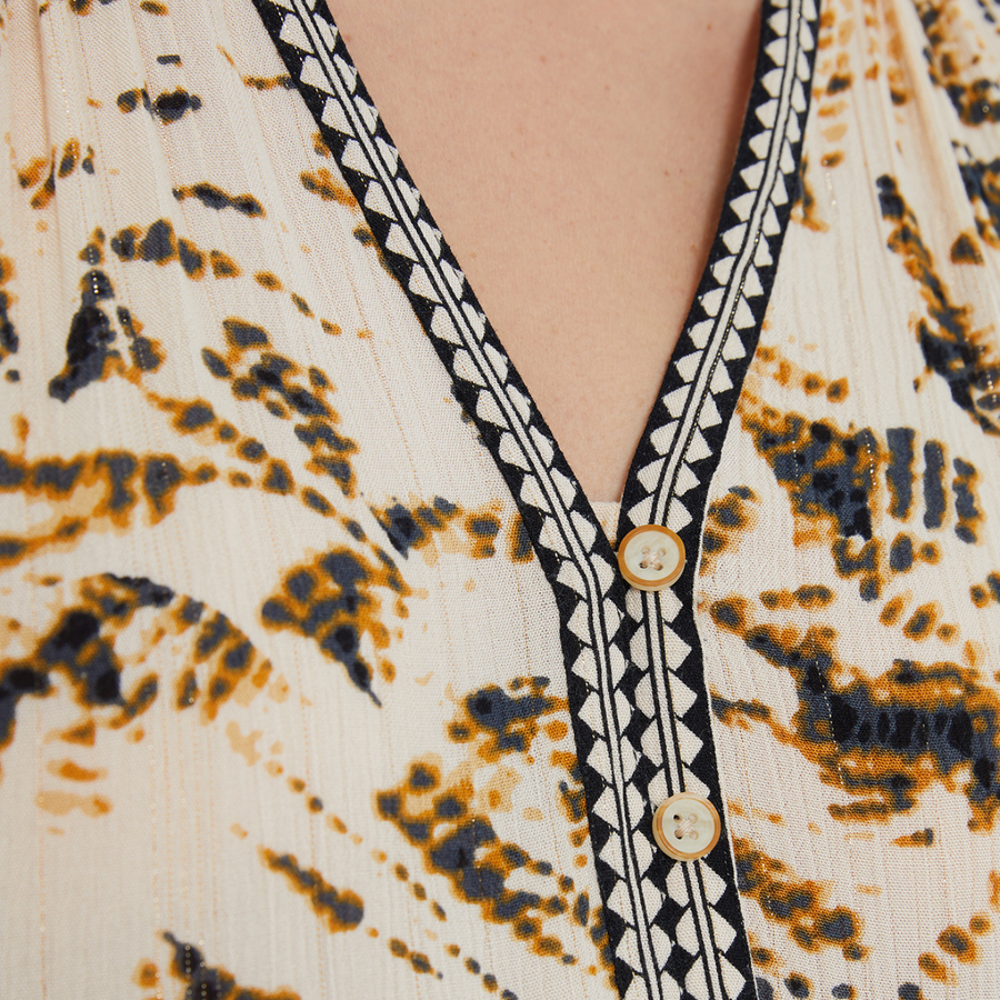 Andam Beige and Brown Printed Dress with Button Detail - 22