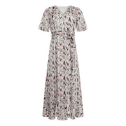 Smashed Lemon Long Off-White Multicolured Belted V-Neck Dress