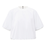 Yaya Pure White Puffed Woven T-Shirt with a Zip