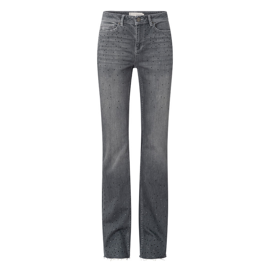 Yaya Dark Grey Denim Flared Jeans with Rhinestones