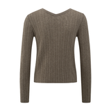 Yaya Greyish Brown Melange Fine Rib Knitted Cardigan